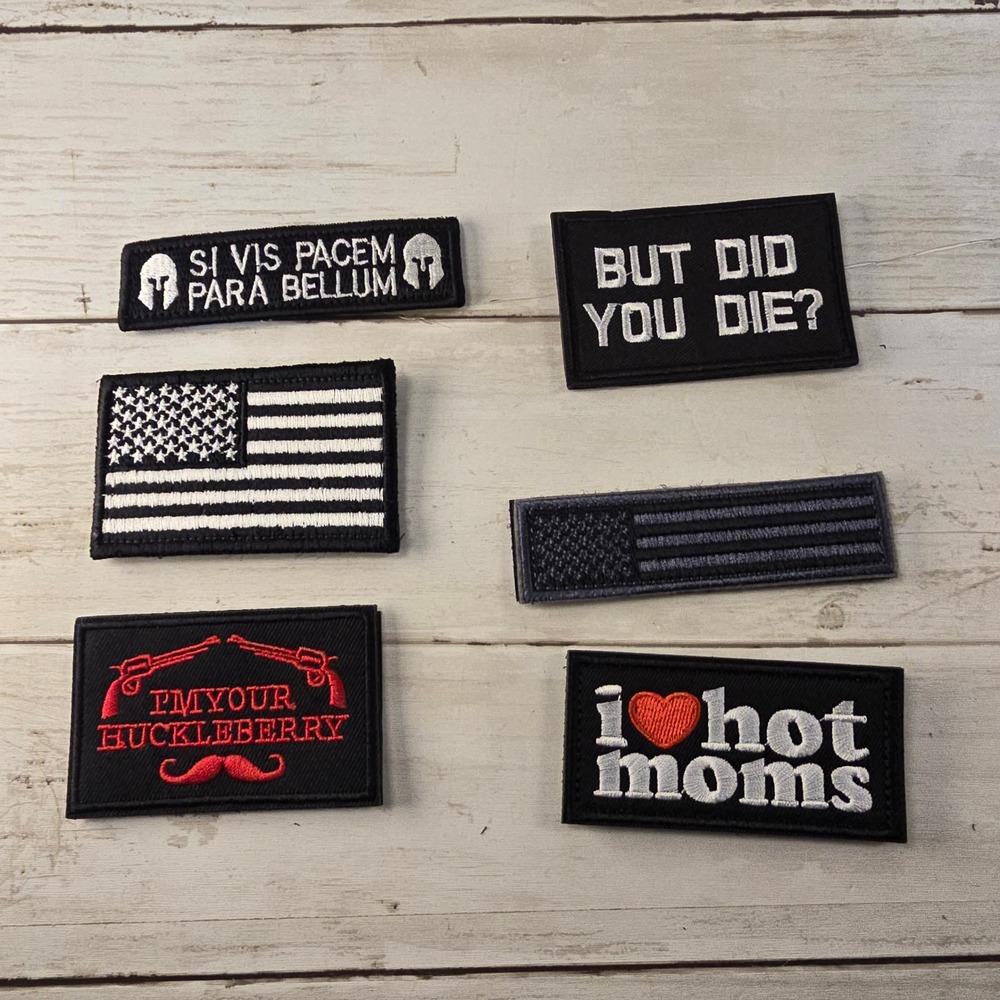 Tactical Morale Patch Bundle 6pc Hook Loop American Flag Spartan Huckleberry